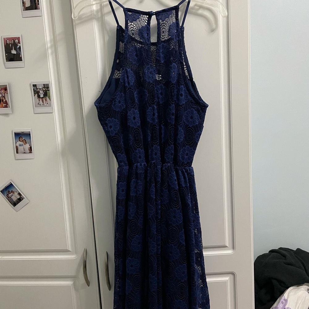 Navy Halter-Neck Floral Dress - Picture 3 of 5